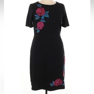 Jax Black Label Black and Pink Floral Embroidered Dress Size 14 Large XL